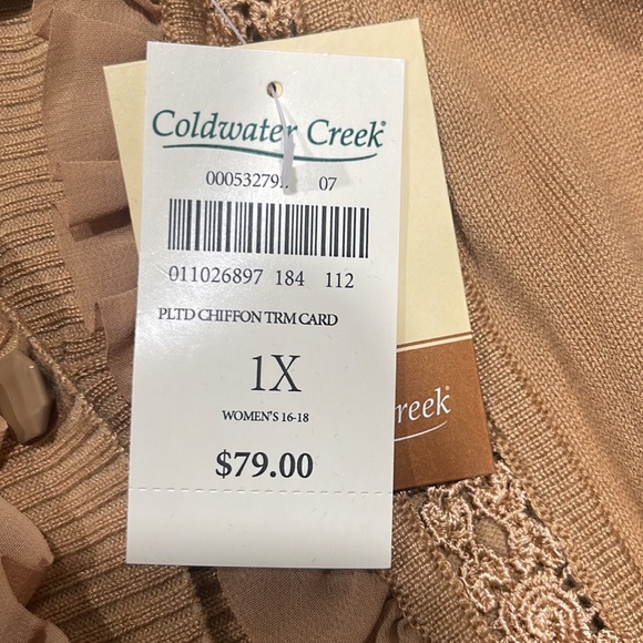 Coldwater Creek Camel-colored Pleated Chiffon Trim Cardigan - NWT - Picture 8 of 8